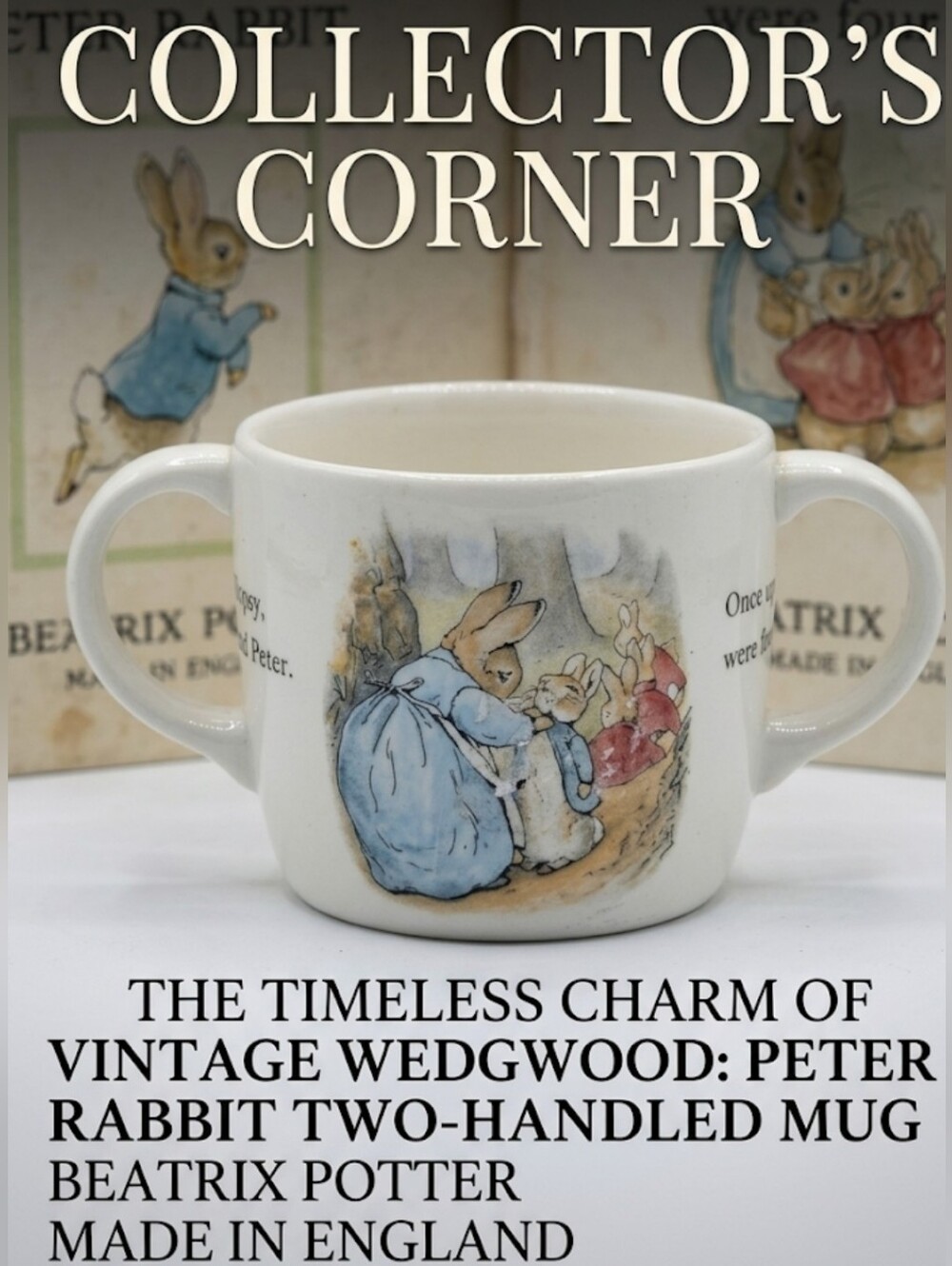 Vintage Wedgwood Peter Rabbit Two-Handled Mug Beatrix Potter Made in England